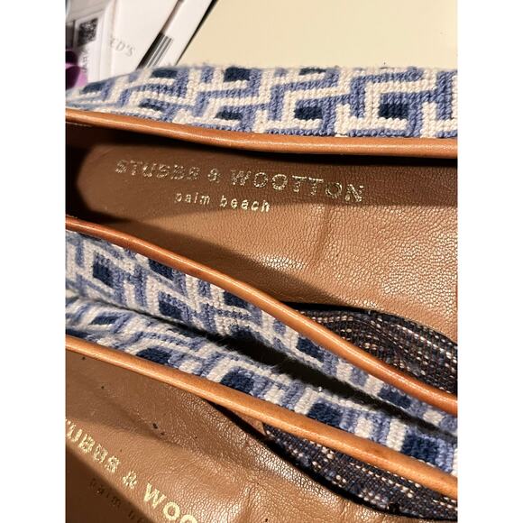 Stubbs & Wootton Blue Needlepoint Slippers embroidered flats loafer Womens 11 - Picture 6 of 10